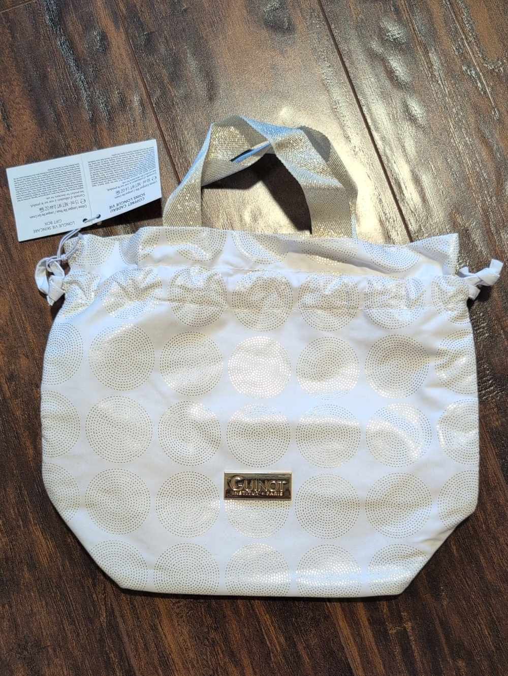 NWT Guinot White & Gold Dot Tote Bag